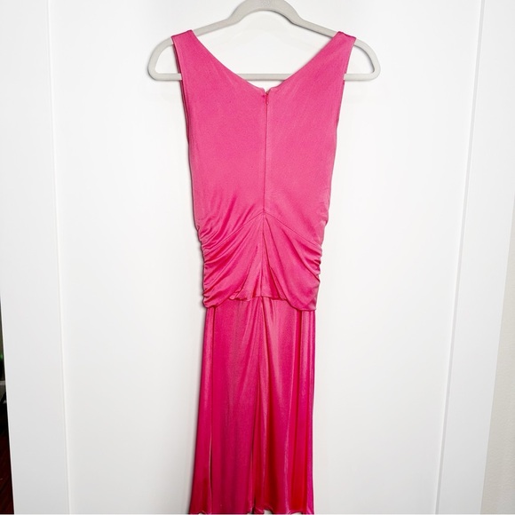 Issa London Ruched Silk Jersey Dress Plunge Neck in Punch Pink Size 6 - Picture 7 of 9